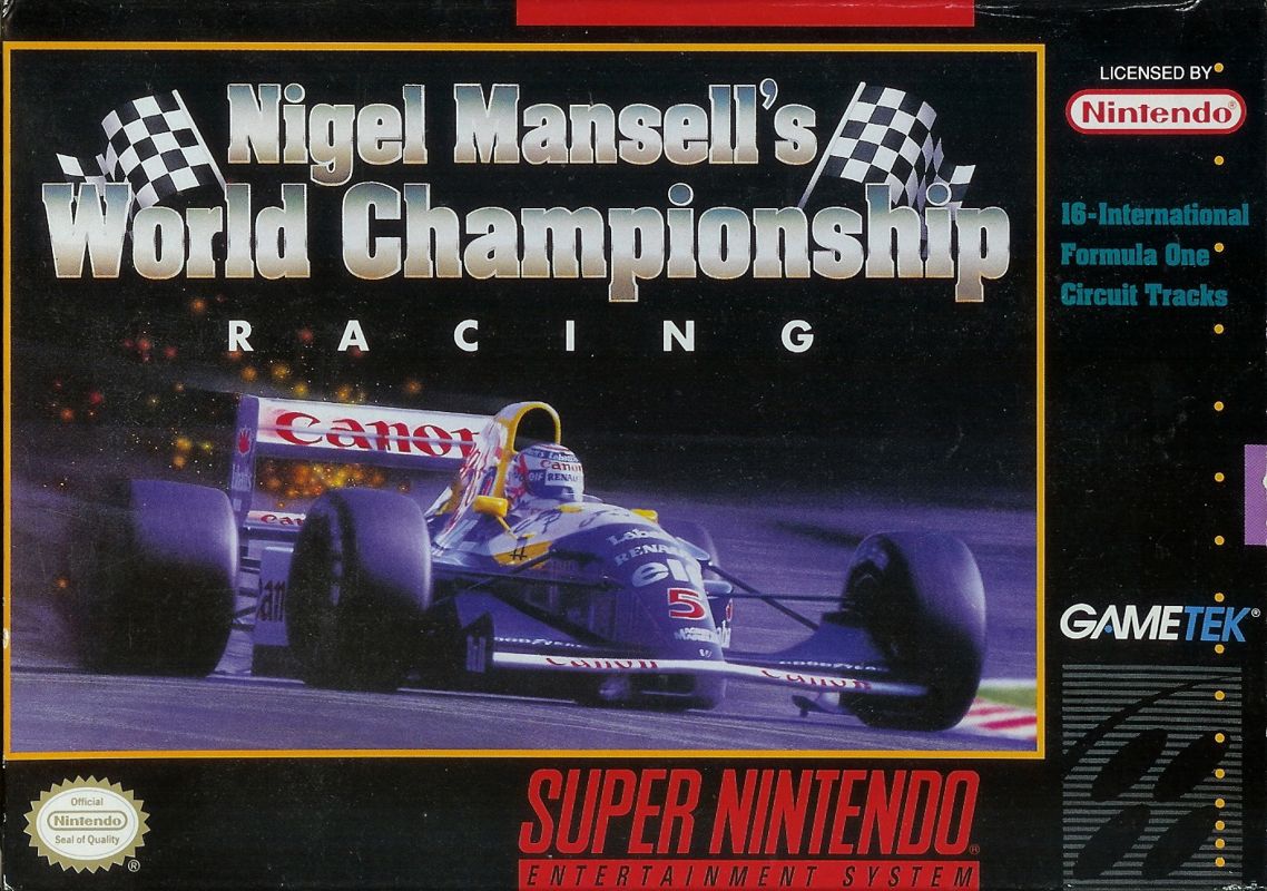 Nigel Mansell's World Championship Racing box art for Super Nintendo